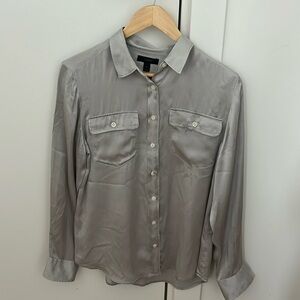Jcrew button-down silver blouse.